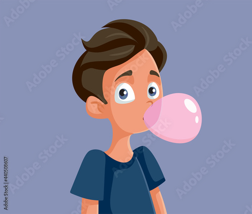 Cute Teenage Boy Chewing Bubble Gum Vector Illustration