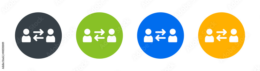Users with arrow swap icon isolated on white background. Sharing information concept. Users with arrow swap icon isolated on white background. Sharing information concept.