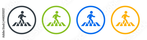 Pedestrian crossing icon. Zebra crosswalk on road vector illustration