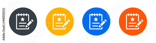 Star on note paper, wishlist icon on circle design. Vector illustration