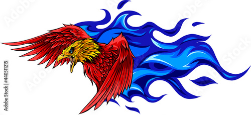 vector illustration of eagle with flames design