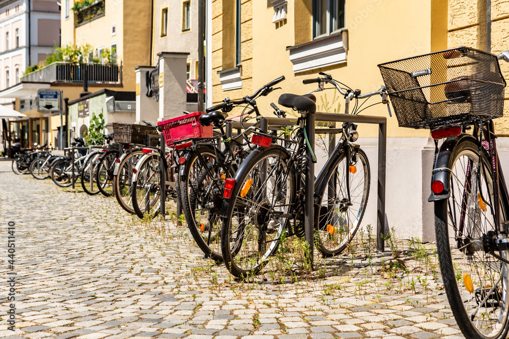 City scenery: Many bikes in a row