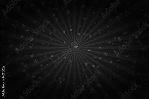 dark glare background. Sunburst and stars poster. Circus border