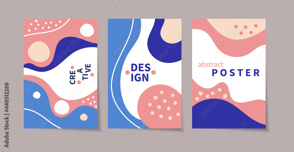 Set of boho posters with abstract wavy shapes