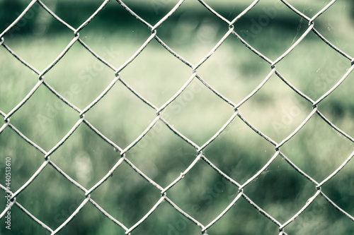 Wire fence with blurred background. Close-up.
