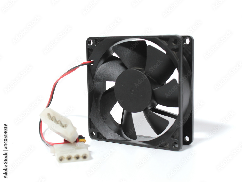 Standing black cooling ventilation system or fan for computer on isolated white background Standing black cooling ventilation system or fan for computer on isolated white background