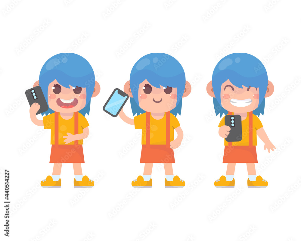 set of happy kids cute girl character and smartphone with many gesture expressions .
set of happy kids cute girl character and smartphone with many gesture expressions .
