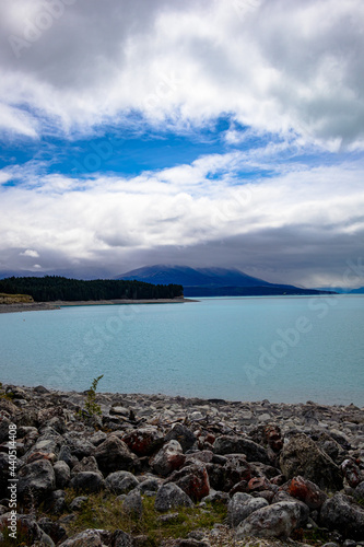 Lake Pukaki in New Zealand, looking toward Aoraki Mount Cook