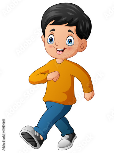 Cartoon illustration of smiling a boy walking 