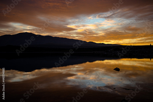 Lake Tekapo in the glow of the spring sunrise