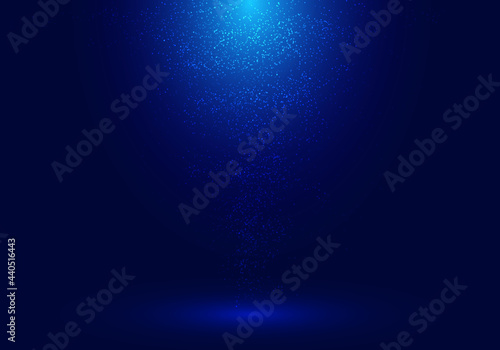 3D studio room lighting and dust on dark blue background