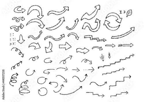 手書きの矢印、線画、手描き風ラフ