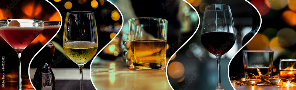 Fototapeta premium Collection a glass of whiskey on wooden bar.