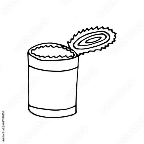tin can icon. hand drawn doodle. vector, scandinavian, nordic, minimalism, monochrome. camp, canned food.