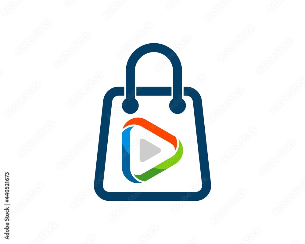 Simple shopping paper bag with media play button inside Simple shopping paper bag with media play button inside