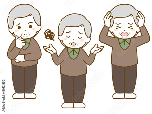 太った高齢男性の困った表情