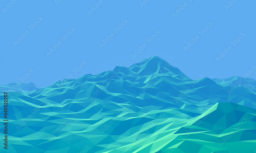 3D dusty topography of new planet. Low poly terrain.