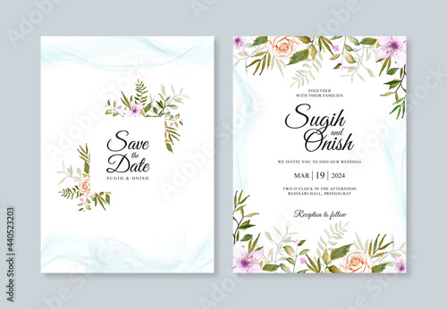 Beautiful wedding invitation template with watercolor floral