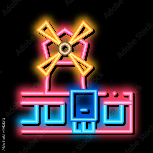 windy french mills neon light sign vector. Glowing bright icon windy french mills sign. transparent symbol illustration