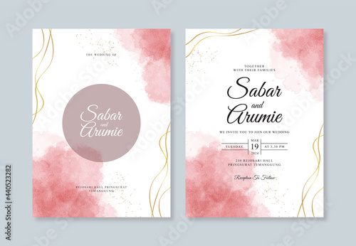 Beautiful wedding invitation template with watercolor stain