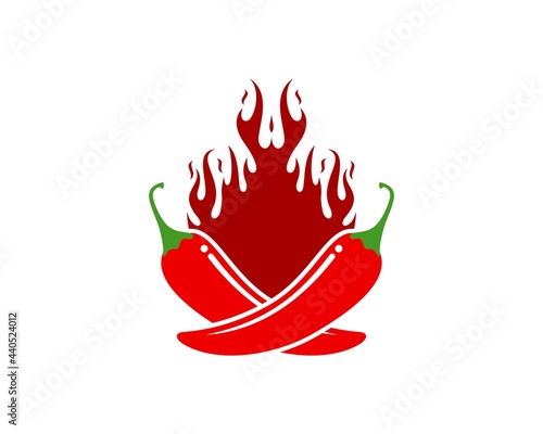 Cross hot chili with fire flames on the top
