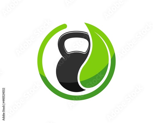 Circular nature leaf with gym kettle bell inside