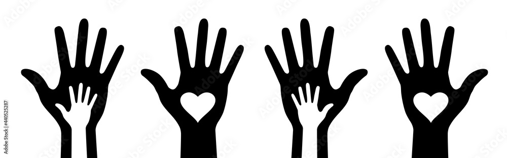 Obraz premium Hand with heart icon. Vector logo illustration. Care hand emblem