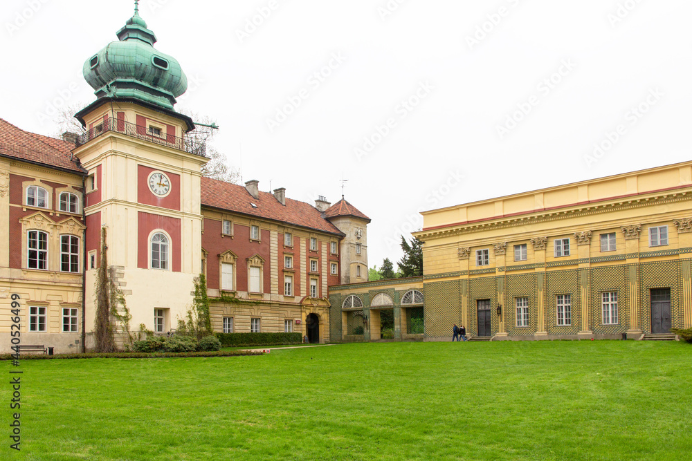 Front view of 16th century baroque Lancut Castle and orangery, Lancut, Poland