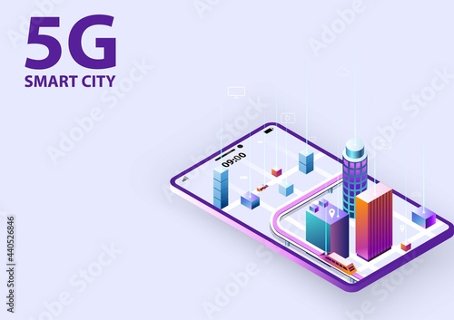 Concept of 5G smart city, communication network technology. High speed internet and connection. Vector illustration design.