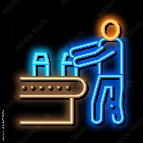 farm milk convector worker neon light sign vector. Glowing bright icon farm milk convector worker sign. transparent symbol illustration