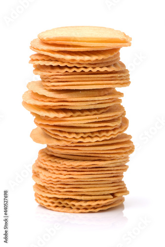 Potato Chips pyramid isolated on white background