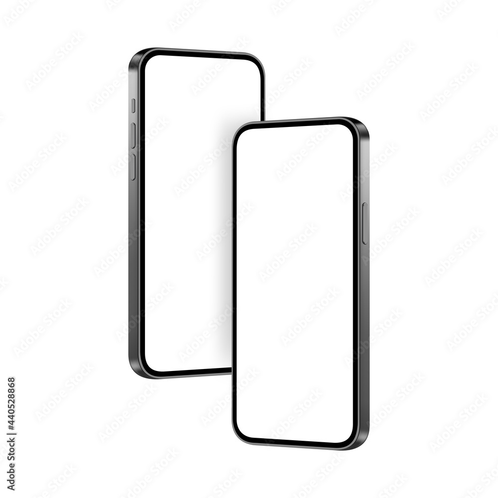 Mobile Phones Mockups with Blank Screens, Isolated on White Background, Side View. Vector Illustration Mobile Phones Mockups with Blank Screens, Isolated on White Background, Side View. Vector Illustration