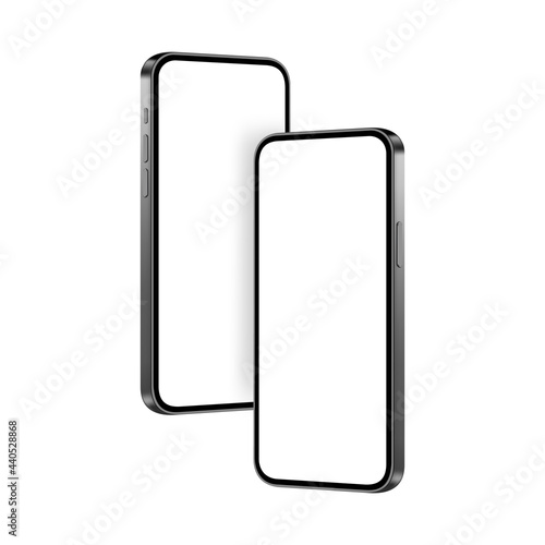 Mobile Phones Mockups with Blank Screens, Isolated on White Background, Side View. Vector Illustration