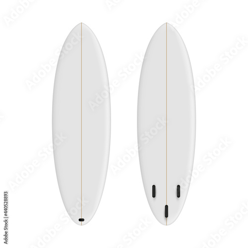Surfboard Mockup Isolated on White Background, Front and Back View. Vector Illustration