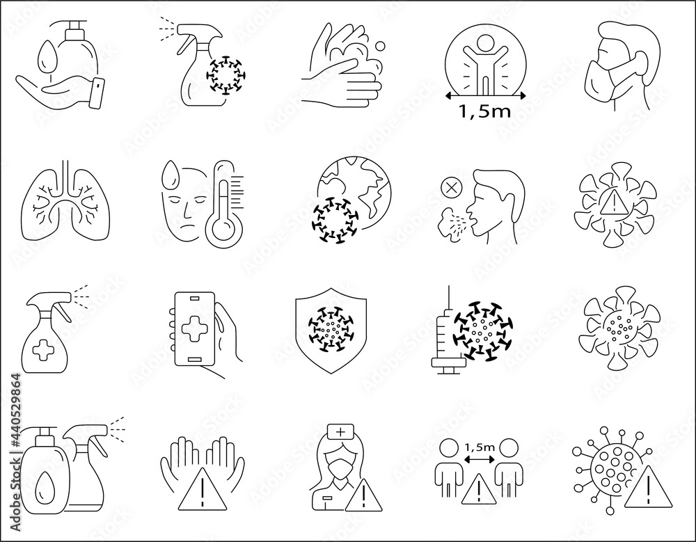 Simple Set of Coronavirus Protection Related illustrator Line Icons.
