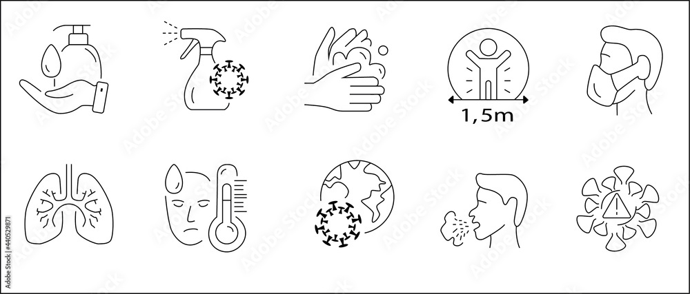 Obraz premium Simple Set of Coronavirus Protection Related illustrator Line Icons.