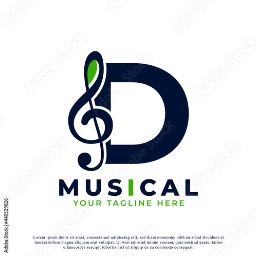 Letter D with Music Key Note Logo Design Element. Usable for Business, Musical, Entertainment, Record and Orchestra Logos
