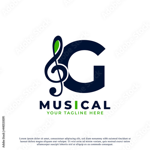 Letter G with Music Key Note Logo Design Element. Usable for Business, Musical, Entertainment, Record and Orchestra Logos
