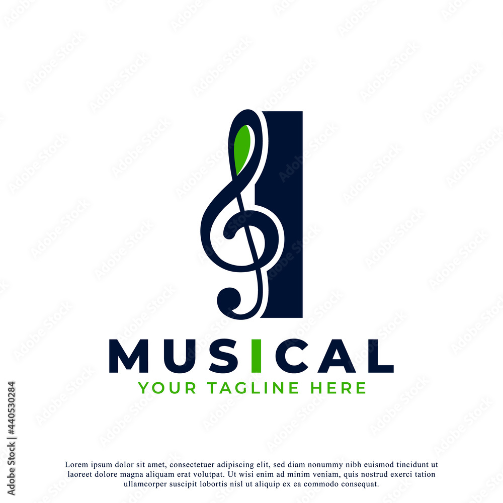 Fototapeta premium Letter I with Music Key Note Logo Design Element. Usable for Business, Musical, Entertainment, Record and Orchestra Logos
