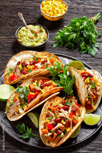 tacos with grilled chicken meat and veggies