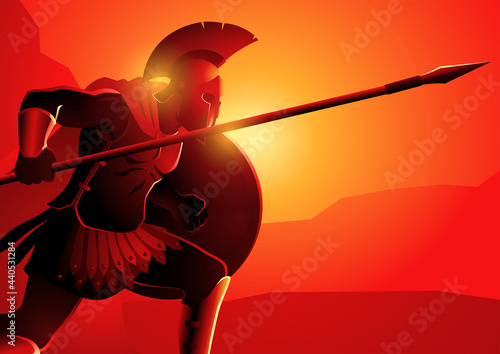 Ancient greek warrior in ready to fight position