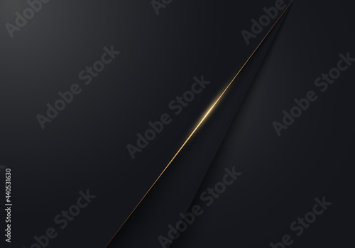 Abstract modern luxury minimal black paper cut background with with gold accent line