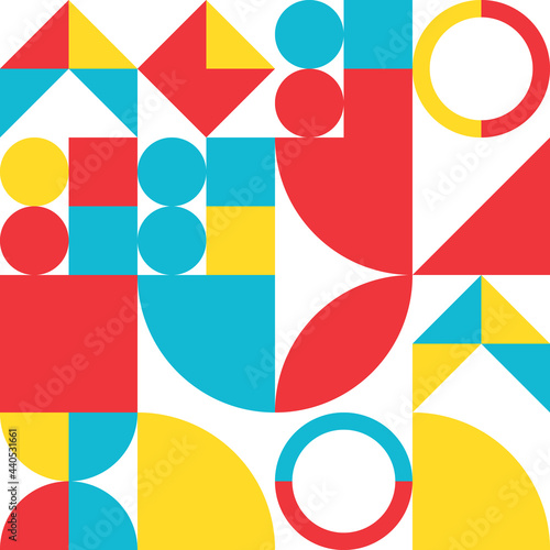 Free Download Geometry minimalistic seamless pattern with rectangles, squares, circles, simple shape and figure. Abstract vector design template for web banner, corporate identity, fabric print - GFXLoad