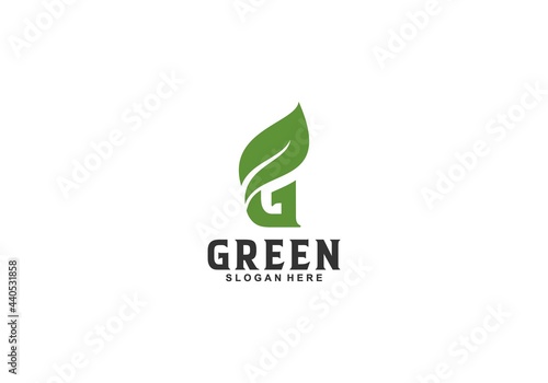 green logo with unique leaf-shaped letter g