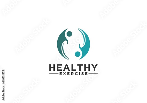 logo for healthy exercise with illustration of two people doing healthy exercise