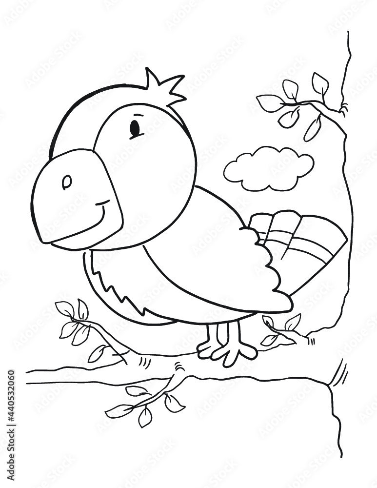 Cute Tropical Parrot Bird Coloring Book Page Vector Illustration Art