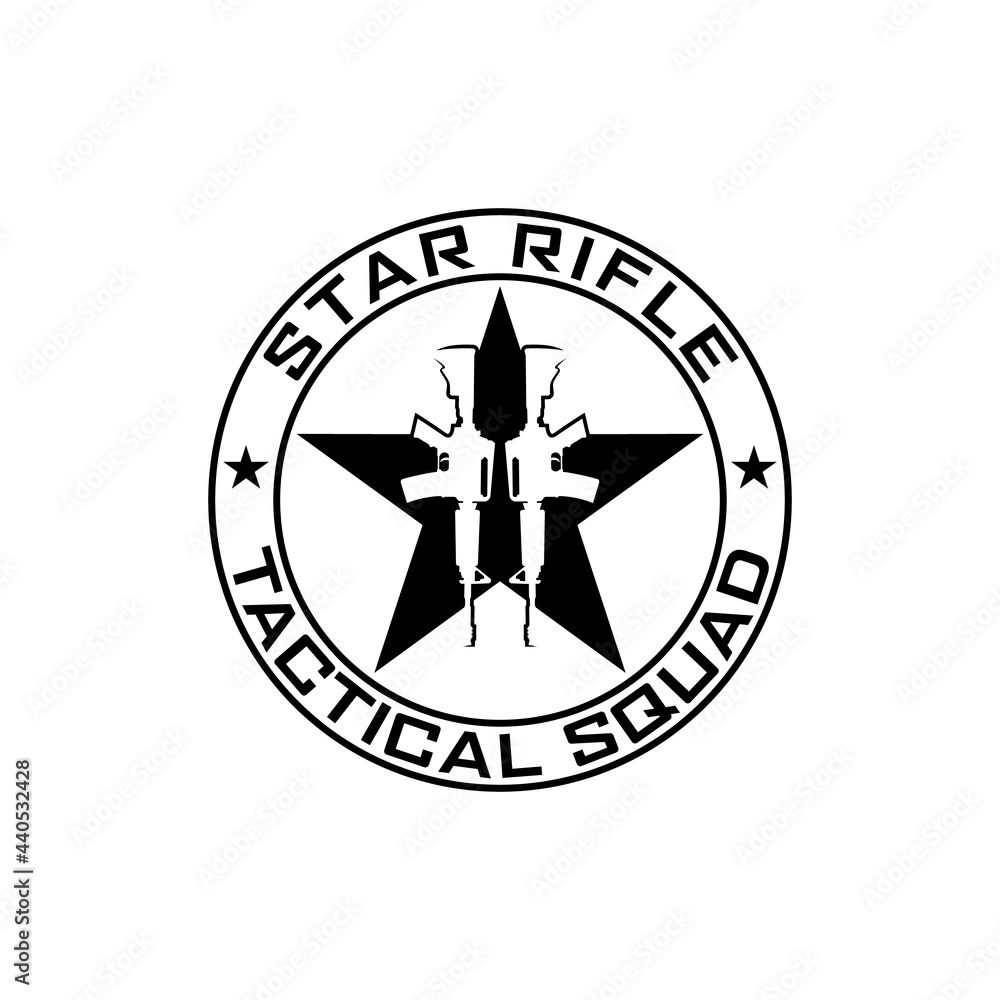 Star and weapon rifle logo in circle badge vector illustration logo for ...