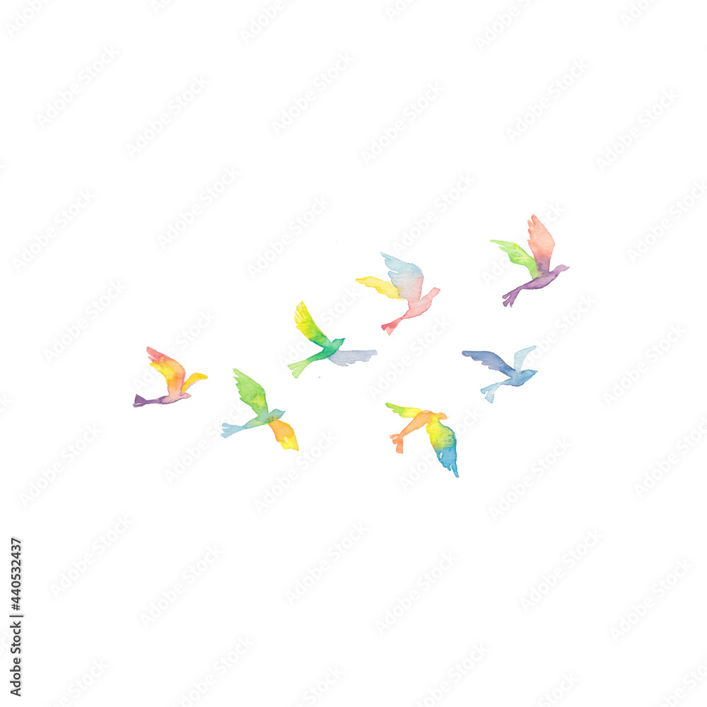 虹色の鳥の群れ Stock Illustration Adobe Stock