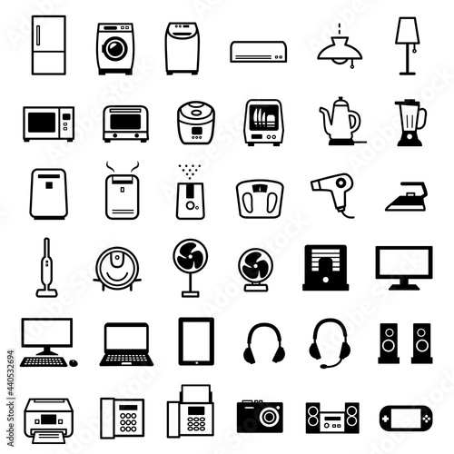 家電製品のシンプルなアイコンセット