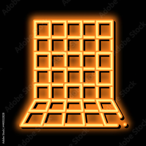 laying square tiles all over wall neon light sign vector. Glowing bright icon laying square tiles all over wall sign. transparent symbol illustration